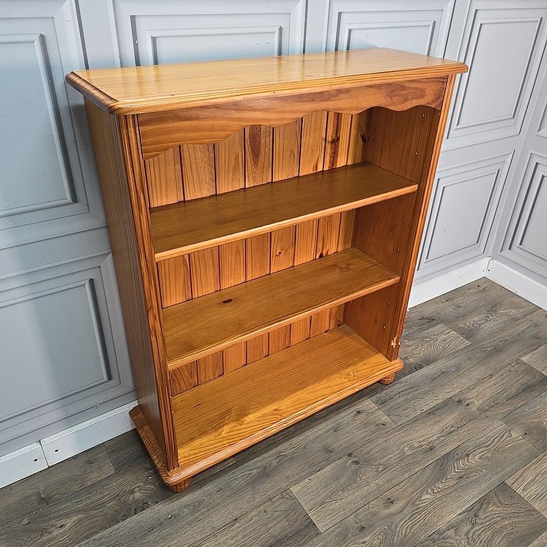 Retro Low Wooden Bookcase 3 Shelf / Shelves Country Farmhouse Vintage Solid Pine photo furniture
