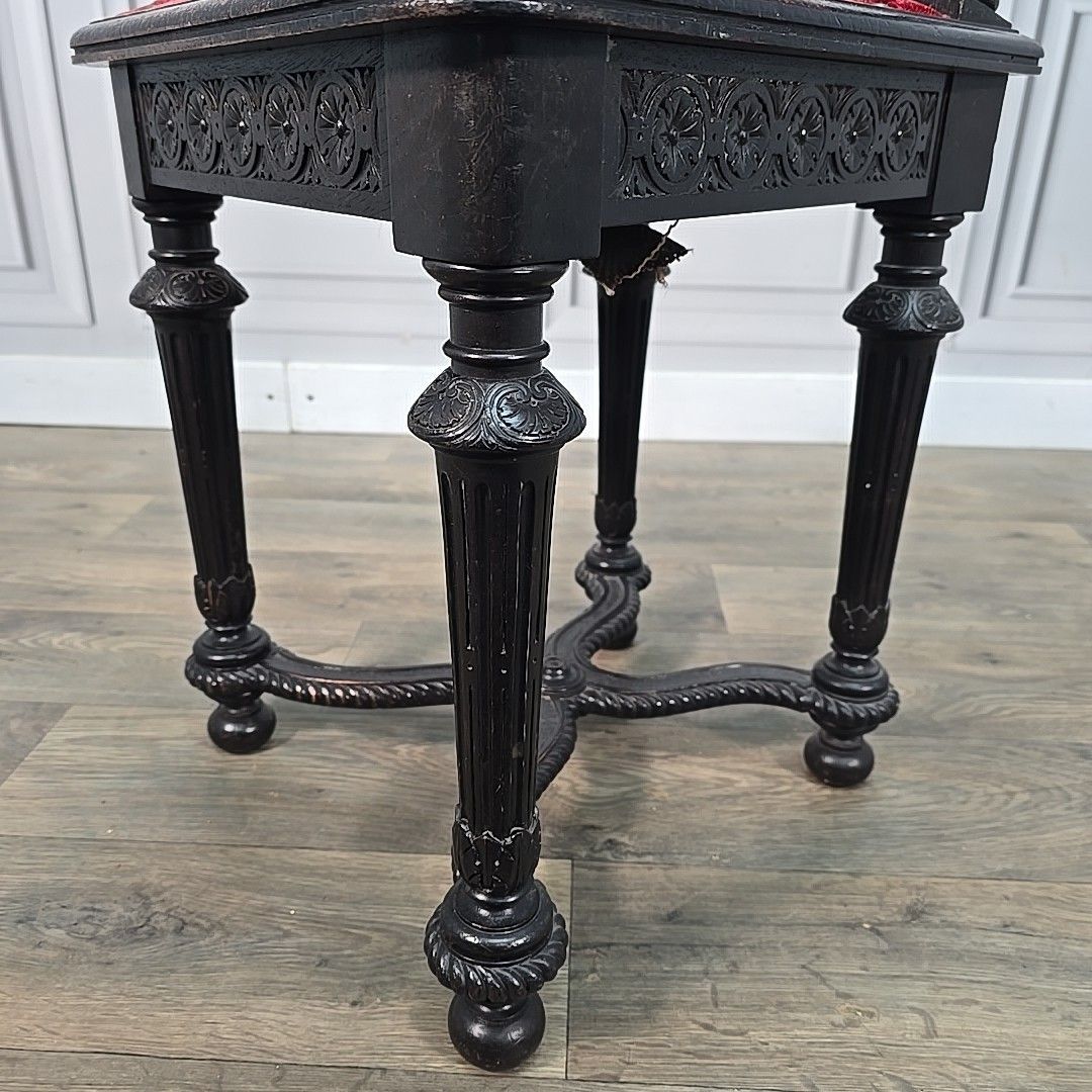 140.0 Antique Victorian Bedroom Chair Carved Ebonised Side – Renaissance Style Wooden photo