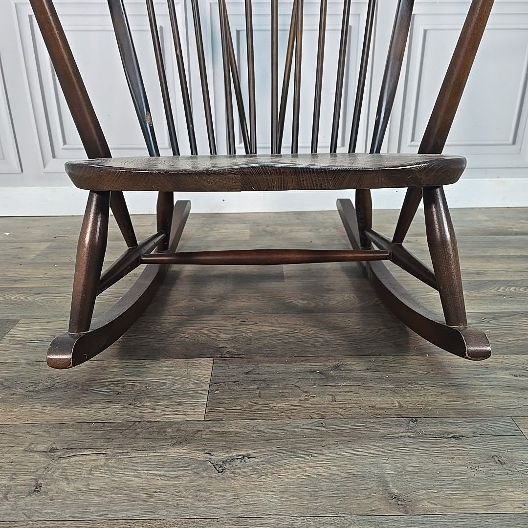 Vintage Ercol Rocking Chair Mid Century Dark Windsor Wood Rocker Retro Armchair photo for sale