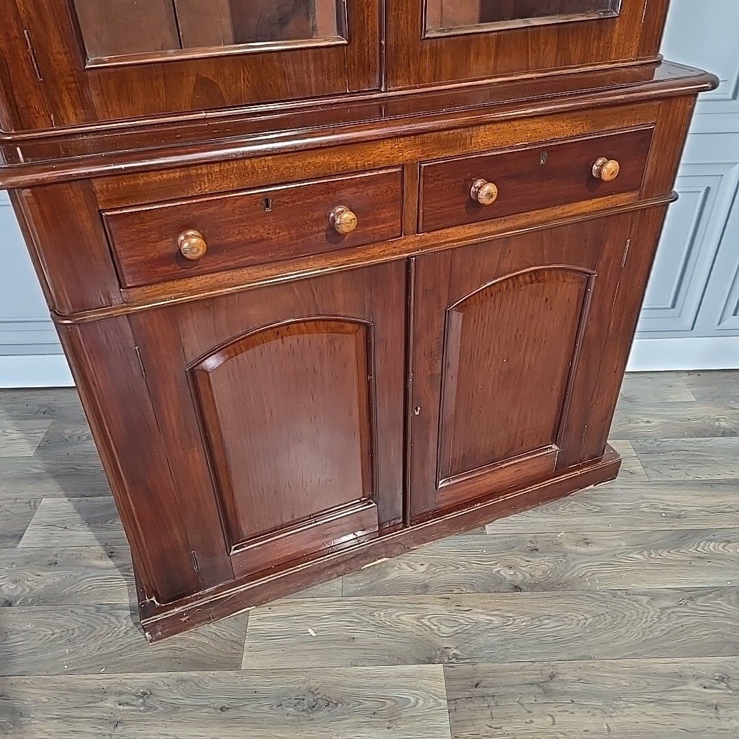 Antique Victorian Library Bookcase Shelf Shelves Glazed Mahogany Glass Wooden photo furniture