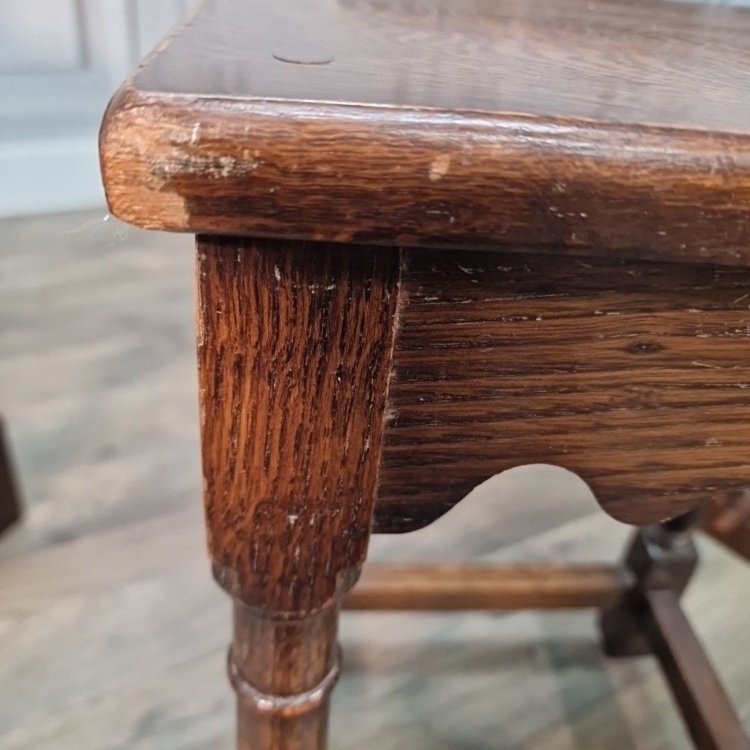 Vintage Nest Of Tables – Solid Oak Jacobean Revival Turned Legs Joint Side photo vintage