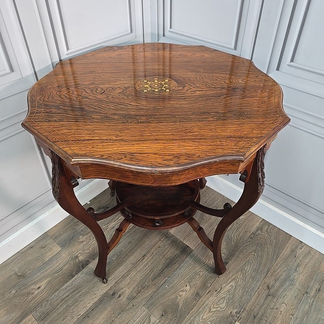 Antique Aesthetic Movement Table – Inlaid Window Side Centre End Table Wooden photo furniture