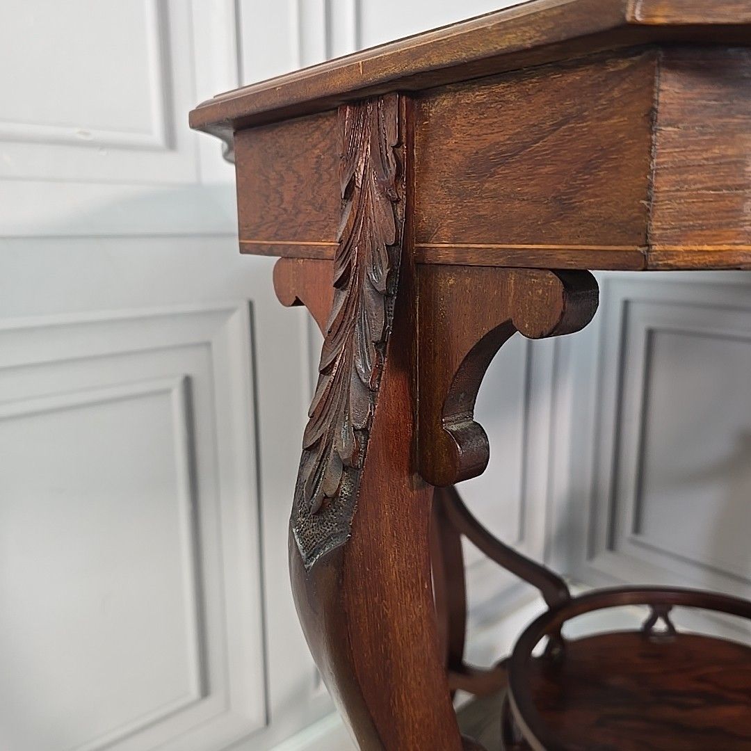 Antique Aesthetic Movement Table – Inlaid Window Side Centre End Table Wooden photo vintage