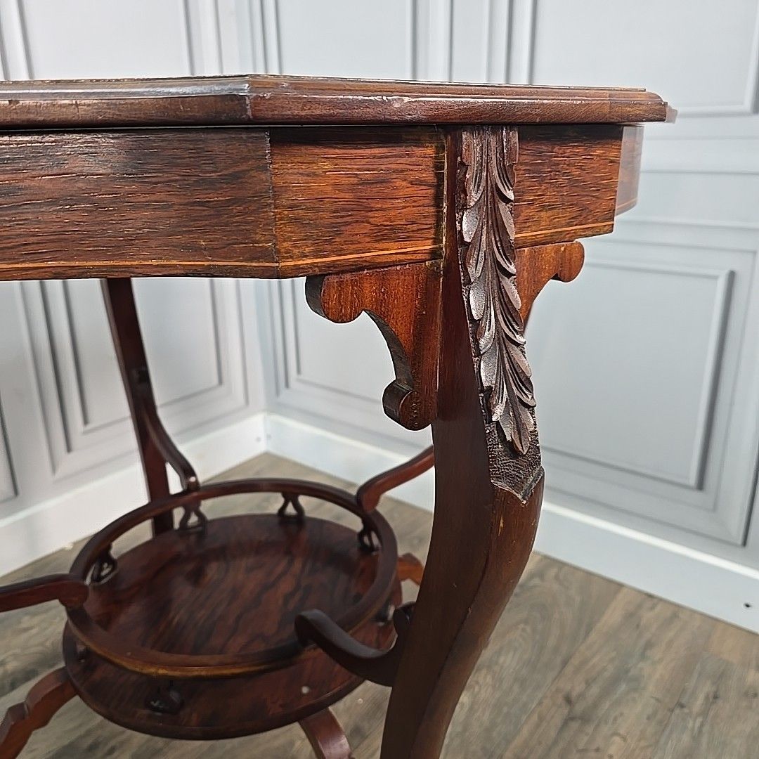 photo vintage Antique Aesthetic Movement Table – Inlaid Window Side Centre End Table Wooden