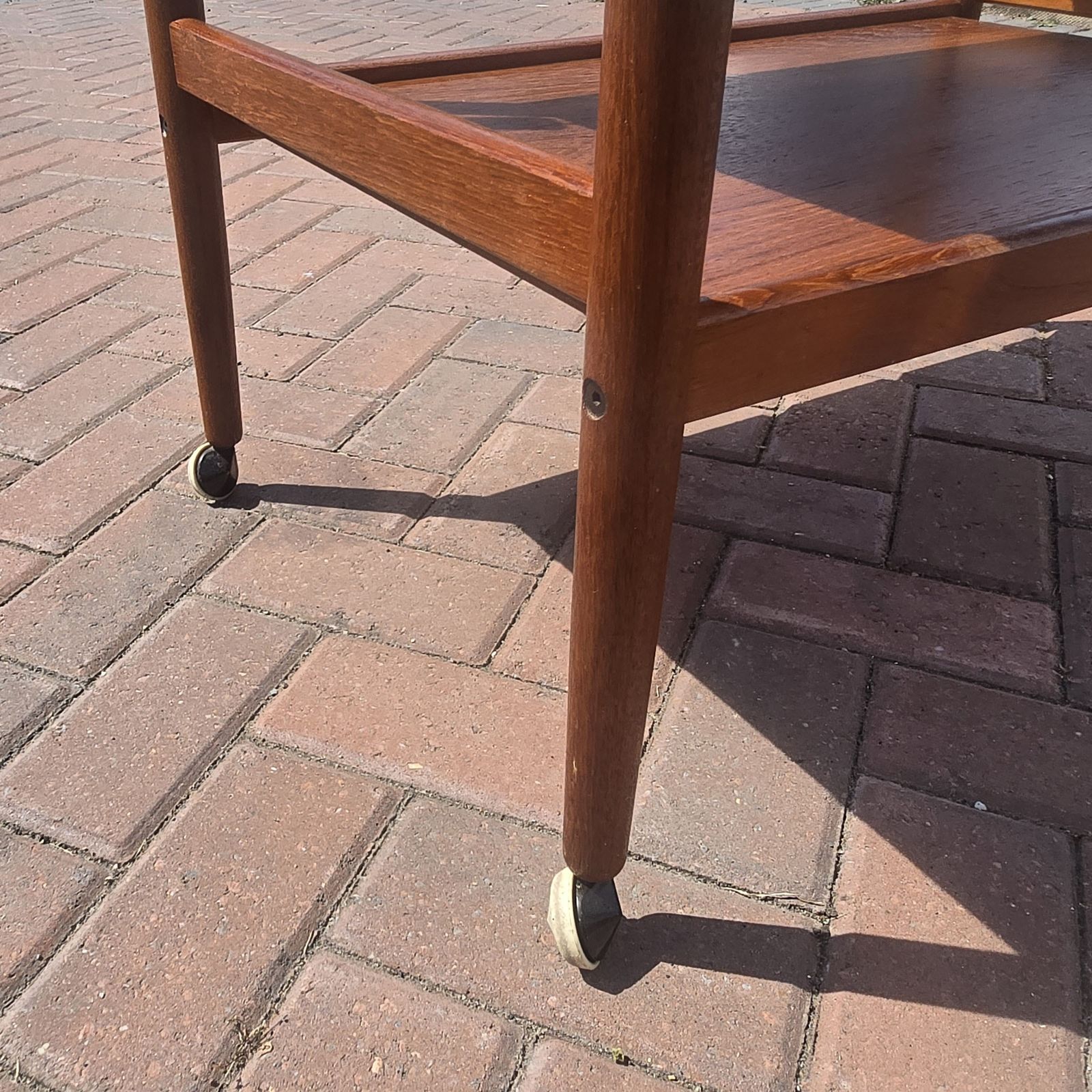 Mid Century Solid Teak Serving Trolley Tea Or Bar Cart On Castors Wooden photo vinterior