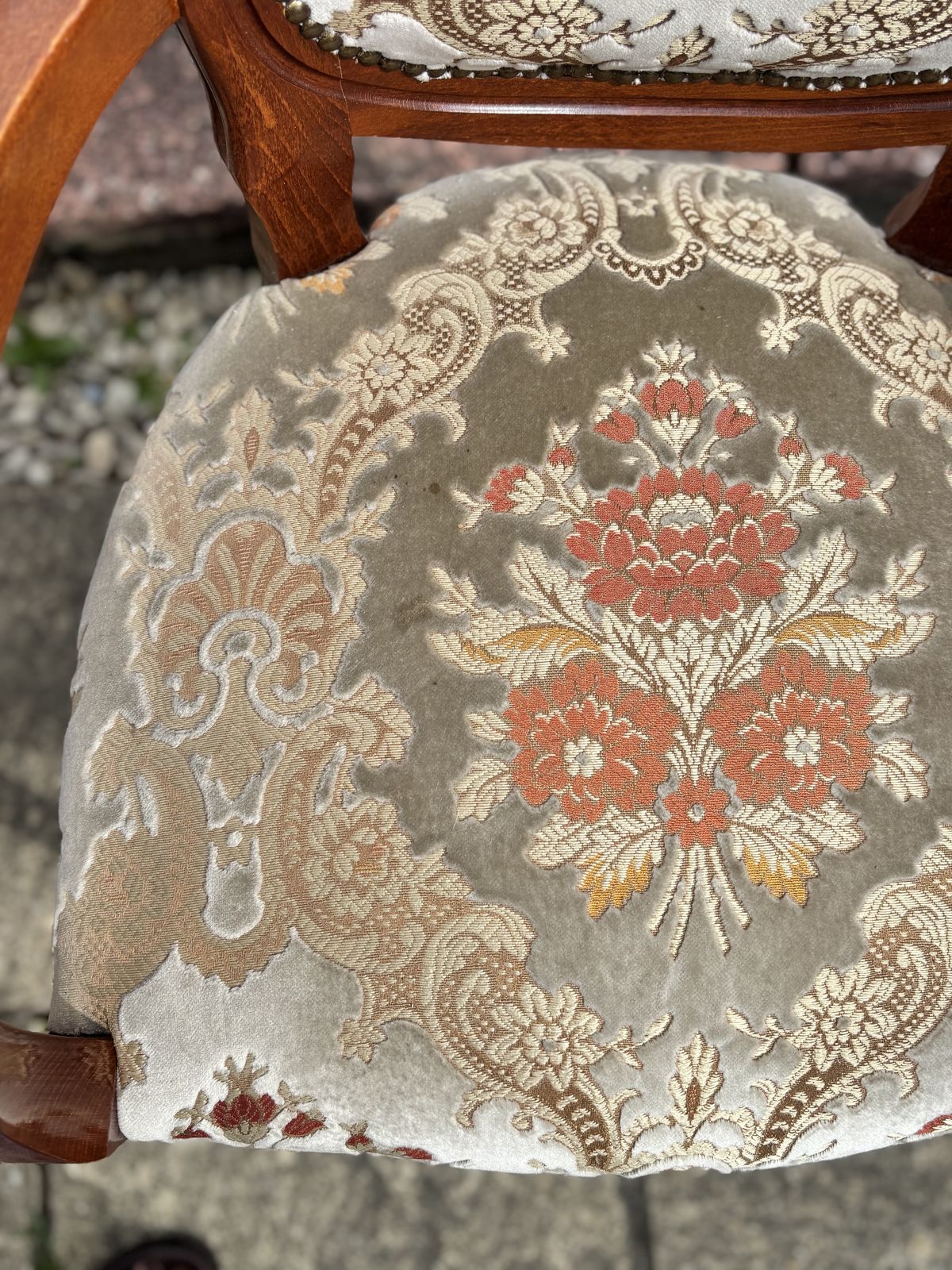 Set Of 6 Vintage Walnut French Louis XV Revival Dining Chairs Including 2 Carvers photo vintage
