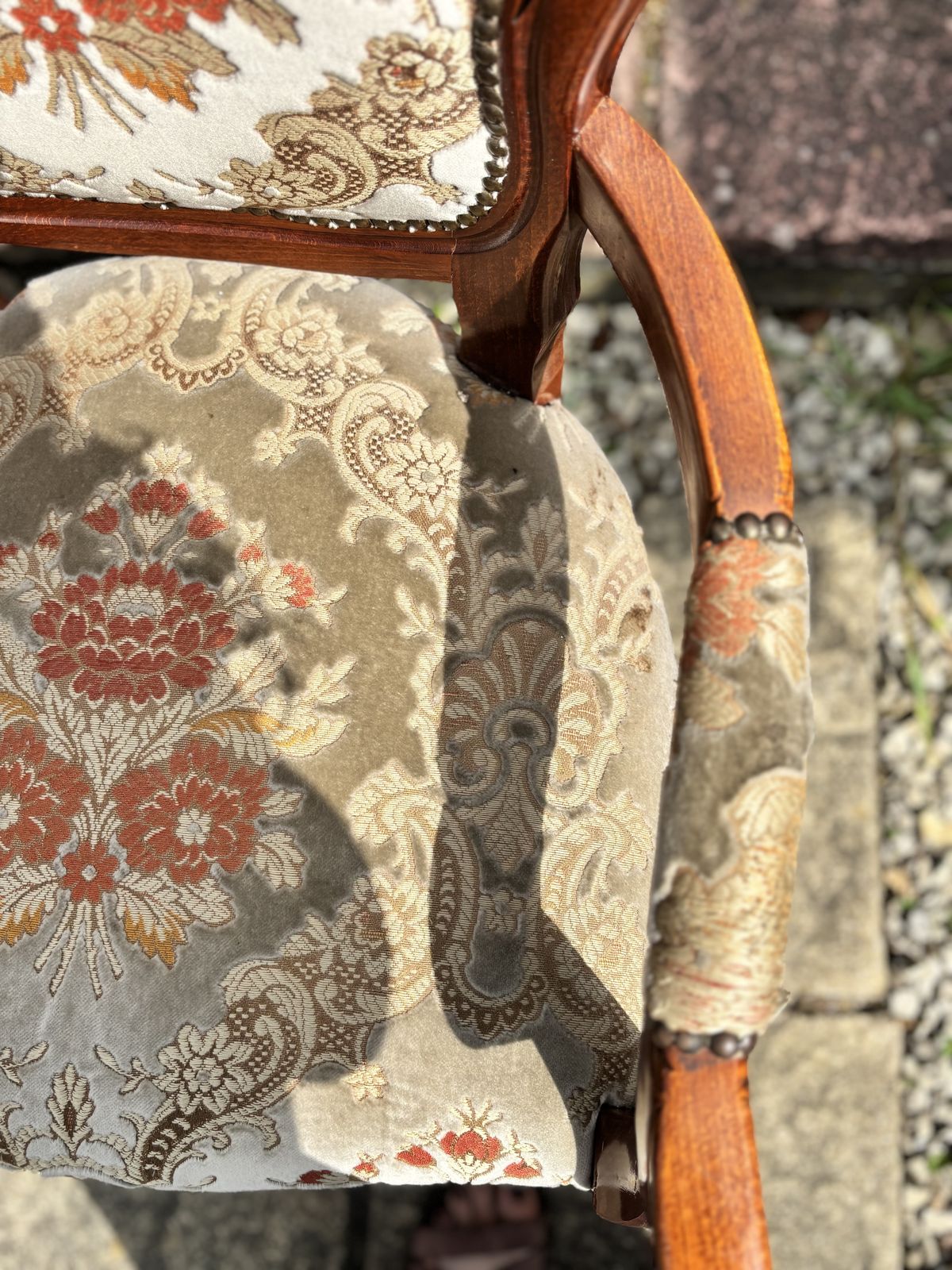 Furniture Set Of 6 Vintage Walnut French Louis XV Revival Dining Chairs Including 2 Carvers photo