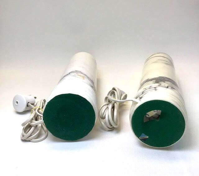 photo for sale Bergboms Mid Century Pair Table Lamps In Carrara Marble (Sweden, 1960s)