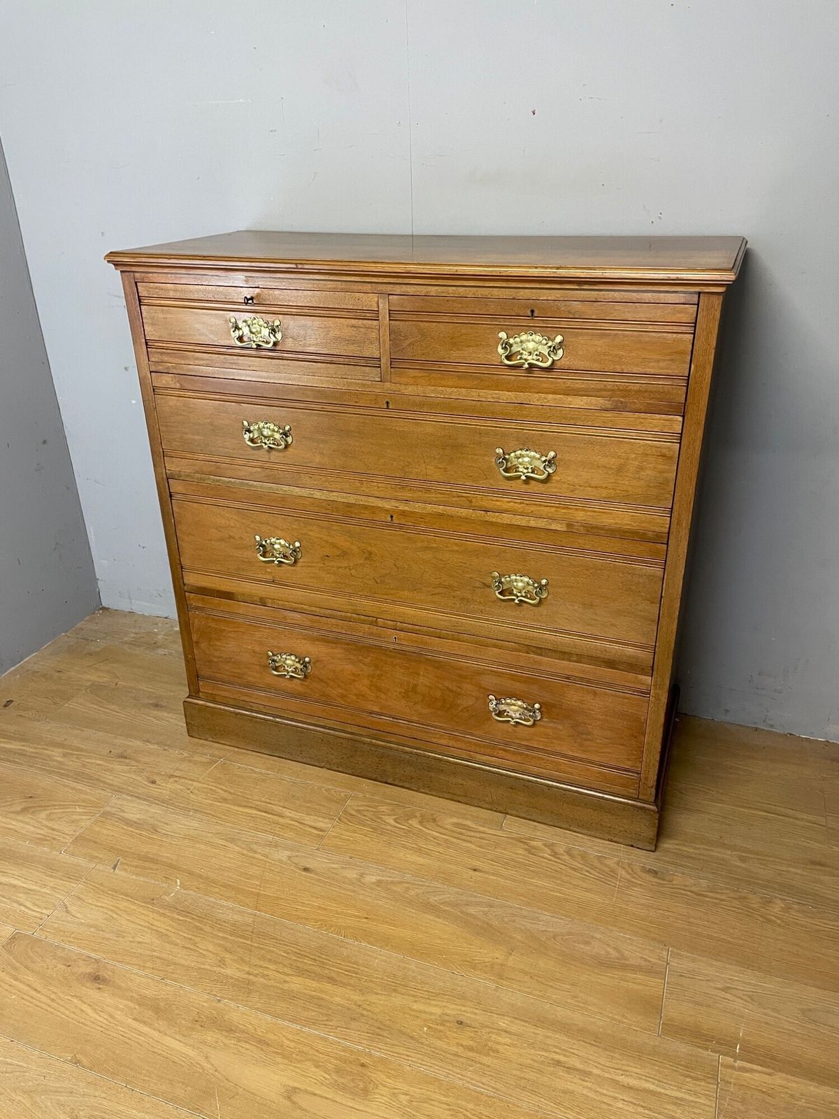 Arts And Crafts Solid Satin Walnut Four Height Chest Of Drawers photo for sale
