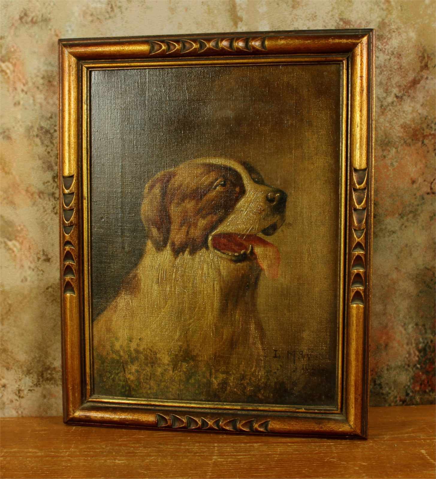 Antique St Bernard Oil Painting. Framed Lm Webb Signed Dog Portrait. 1929. photo buy