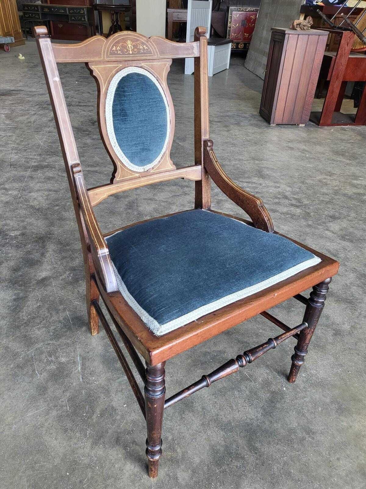 Antique Edwardian Small Bedroom Bathroom Inlaid Chair photo 70.0