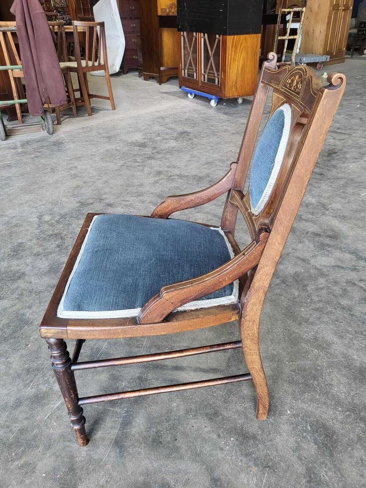 Antique Edwardian Small Bedroom Bathroom Inlaid Chair photo vinterior