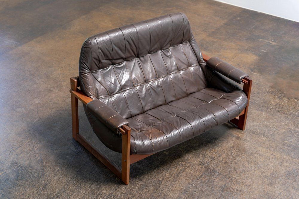 Furniture Brazilian Modern Leather Sofas And Lounge Chair By Percival Lafer, 1970s, Set Of 3 photo