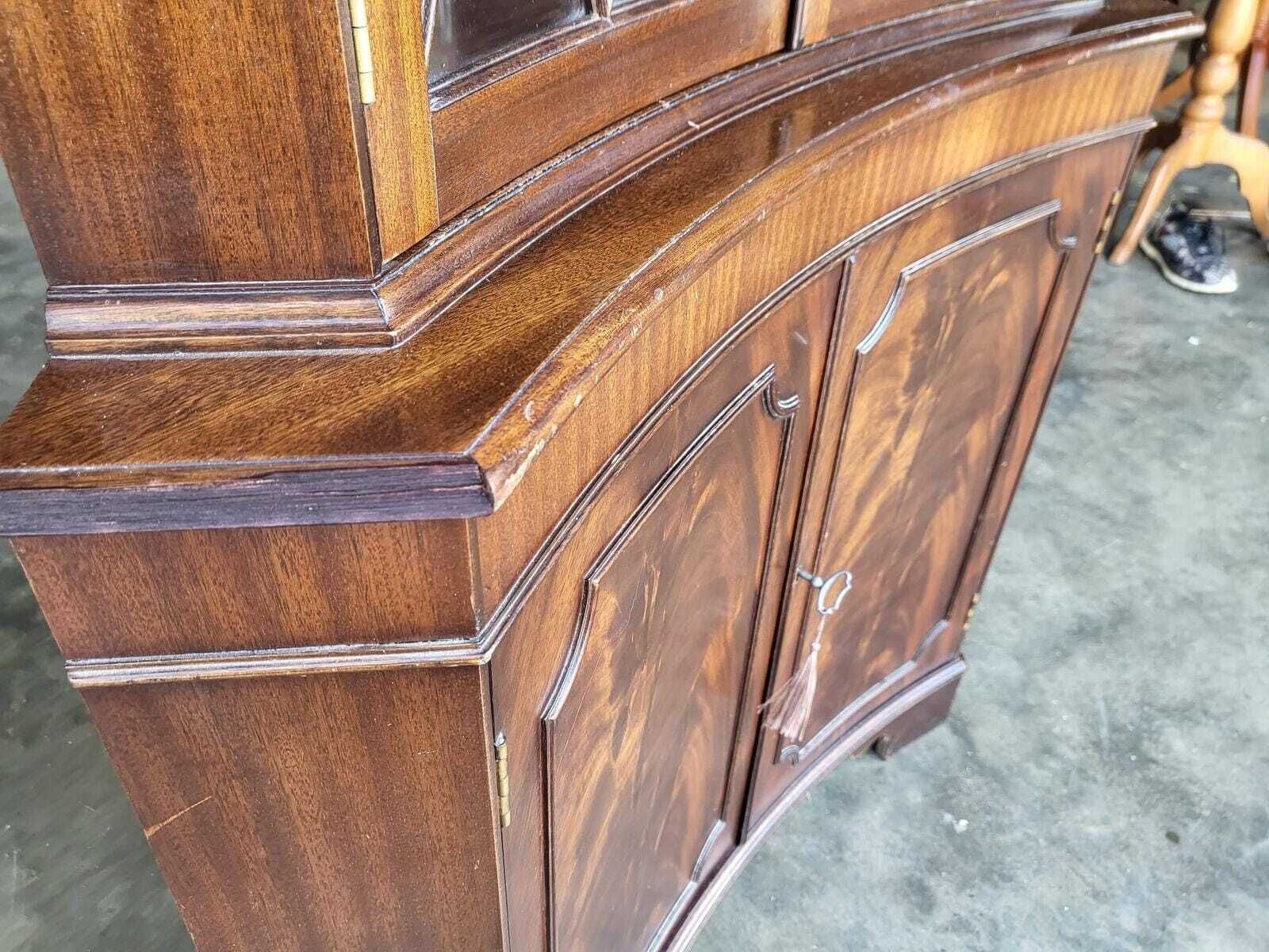Antique Repro Large Mahogany Concave Glazed Corner Cabinet photo vinterior