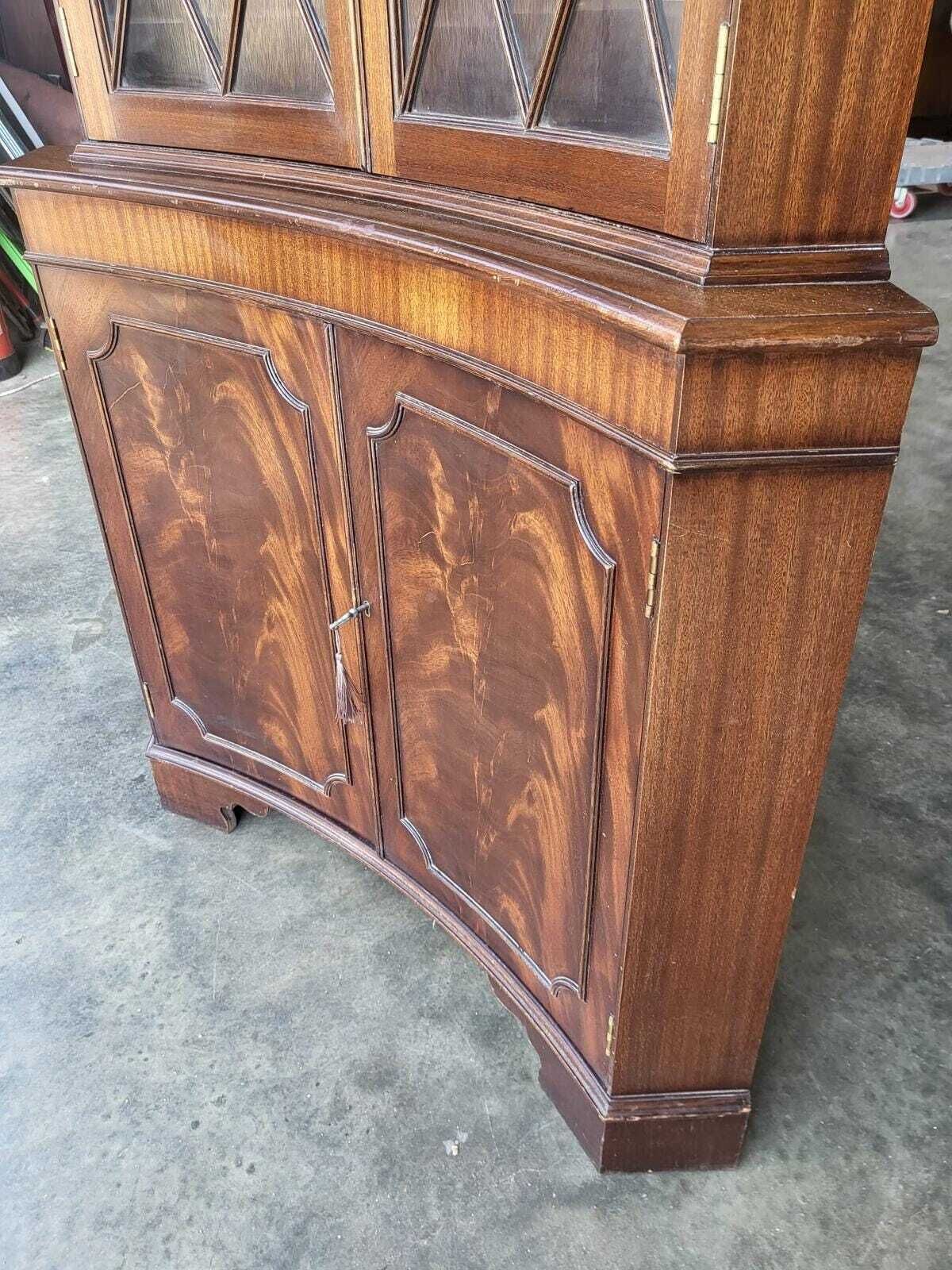 Antique Repro Large Mahogany Concave Glazed Corner Cabinet photo buy