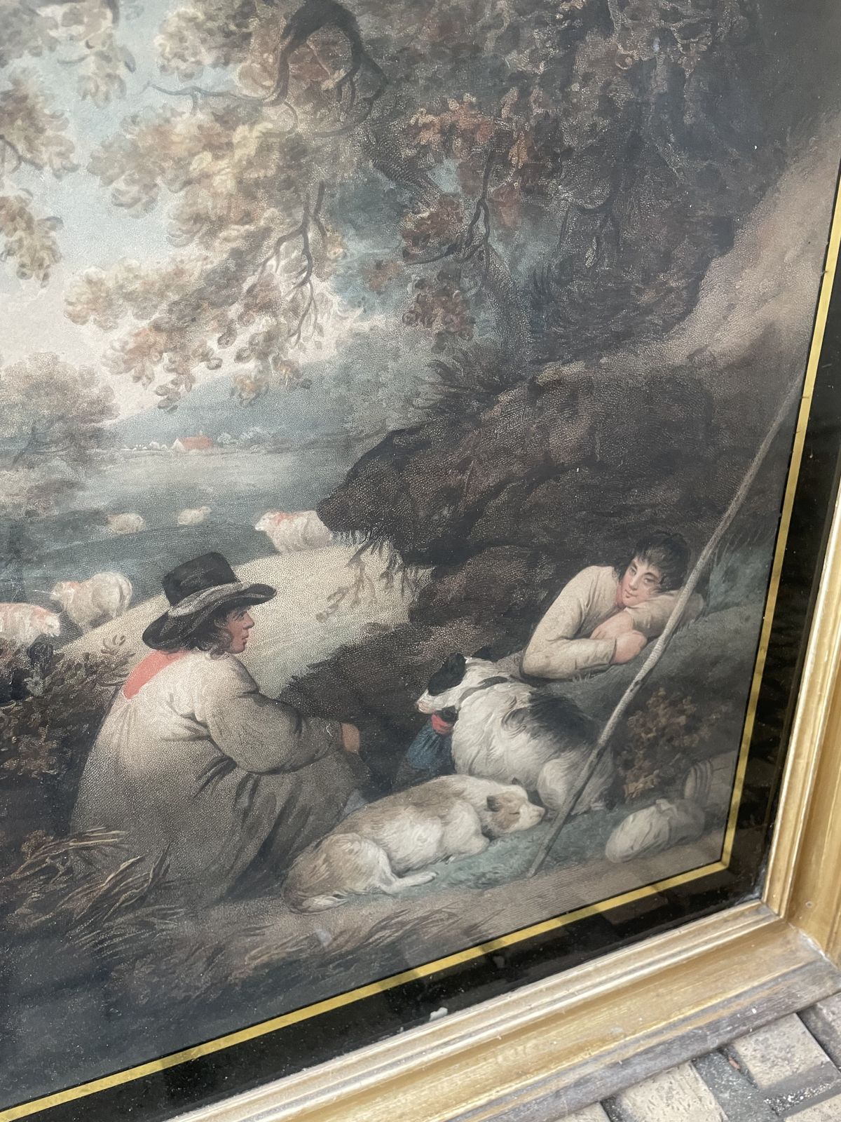 19thc George Morland Shepherds Reposing  Coloured Mezzotint In Verre Eglomise Frame photo furniture