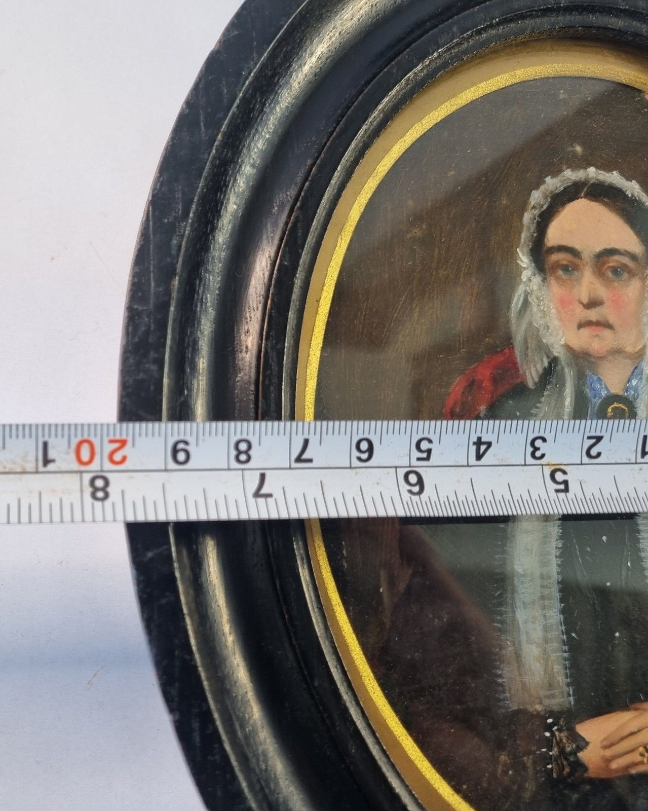 photo buy Small Antique 19th Century Oil Painting Portrait Woman Oval Framed 23.5cm X 20cm