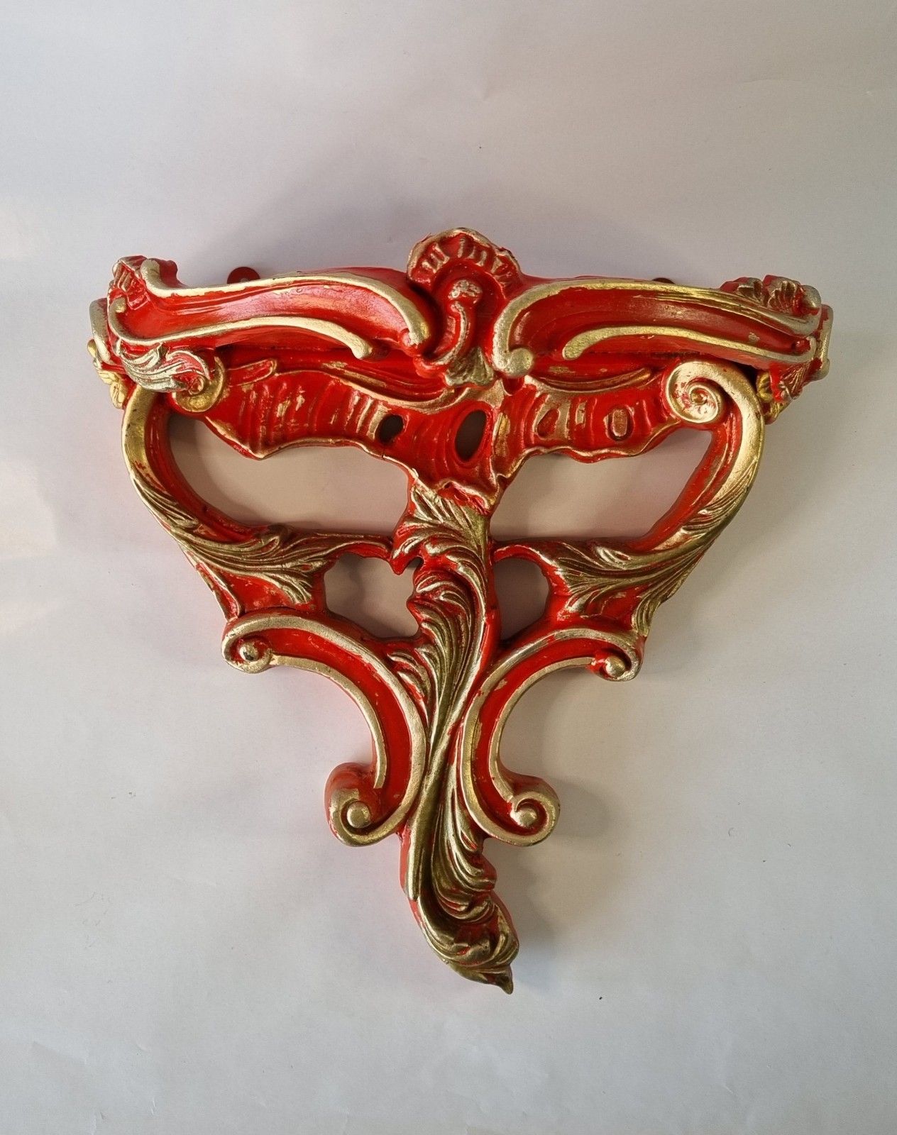 2 Vintage Astonea Ornate Wall Shelf Bracket Console  Gold Red Resin Rococo Style photo furniture