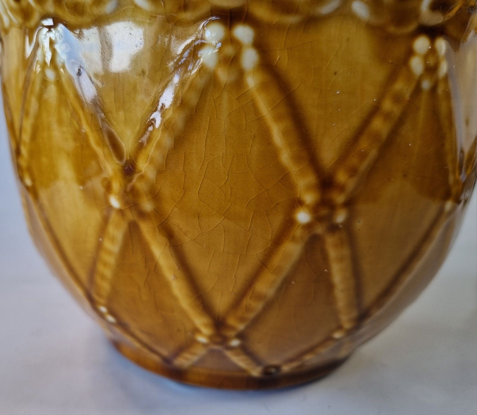 Antique C1919 Medium Mustard Yellow Majolica Jardiniere Ornate Floral Plant Pot photo vintage