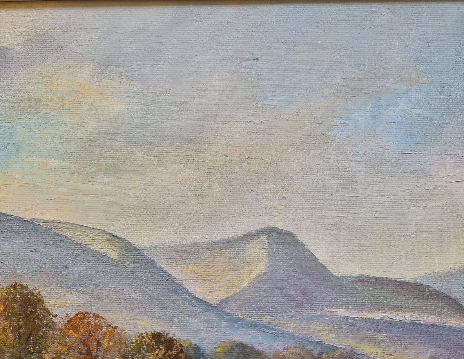 Vintage E J Wilson Oil Painting Wales Sugarloaf Hill River Fishing Landscape photo buy