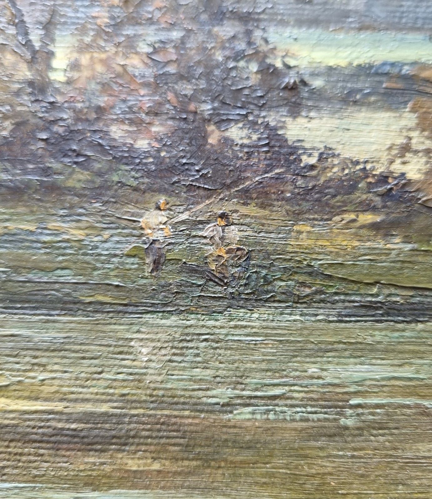 110.0 Vintage E J Wilson Oil Painting Wales Sugarloaf Hill River Fishing Landscape photo