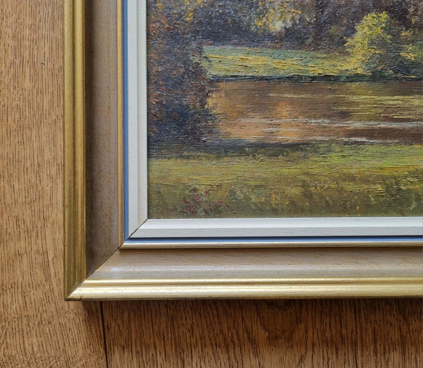 photo vintage Vintage E J Wilson Oil Painting Wales Sugarloaf Hill River Fishing Landscape