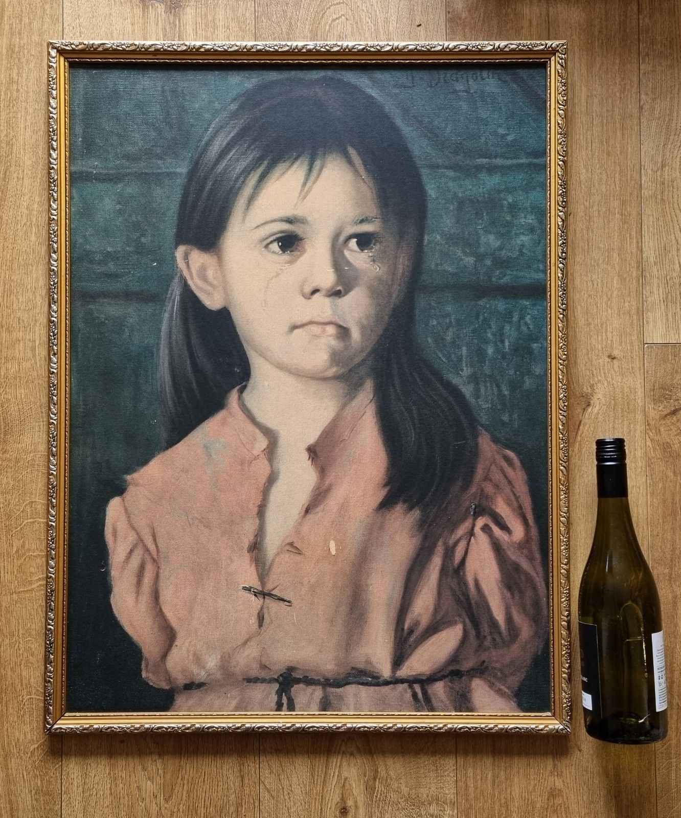 Large Mid Century Print On Board Giovanni Bragolin 'Bambina' Crying Girl 1960's photo for sale