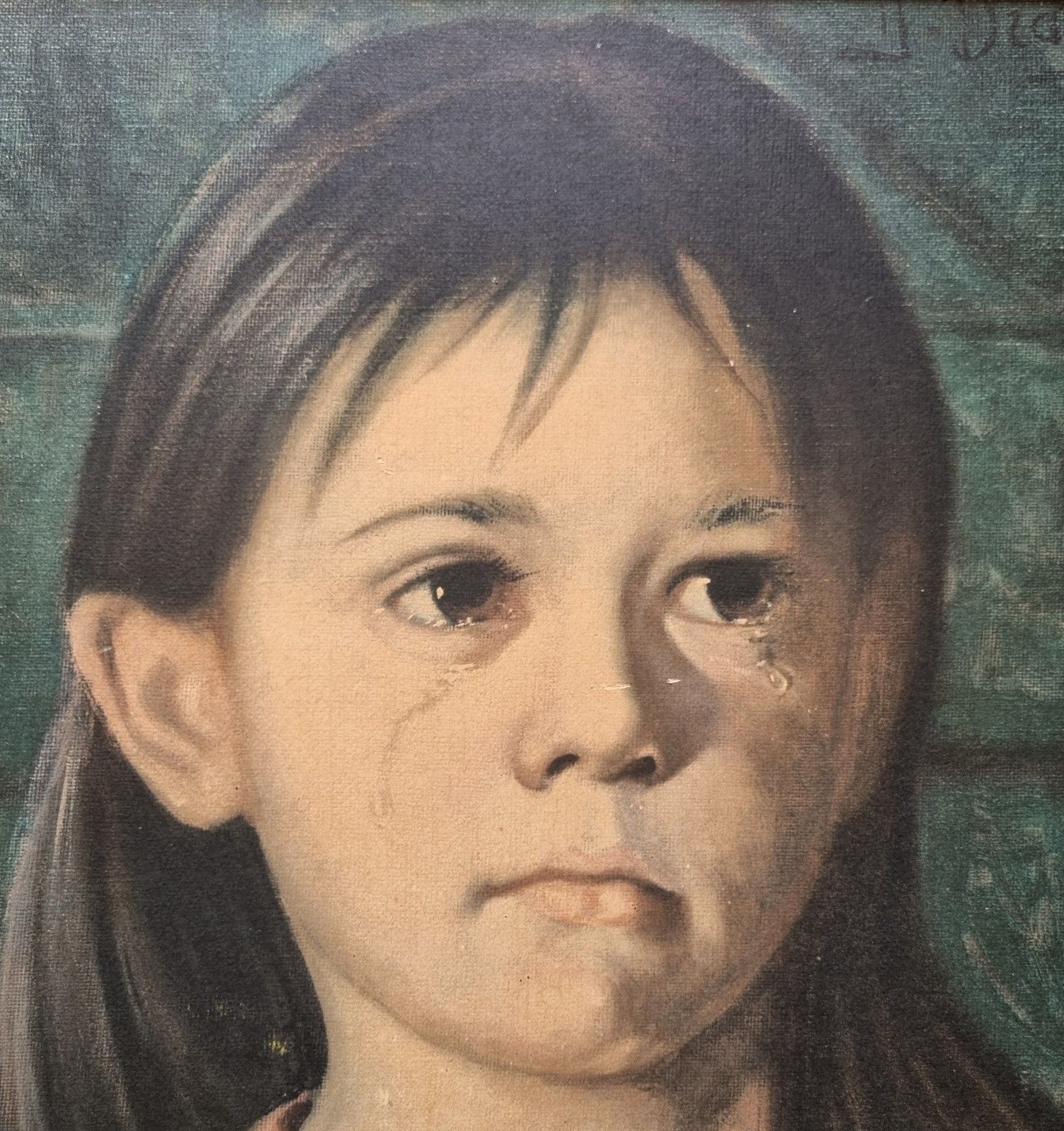 Large Mid Century Print On Board Giovanni Bragolin 'Bambina' Crying Girl 1960's photo Art