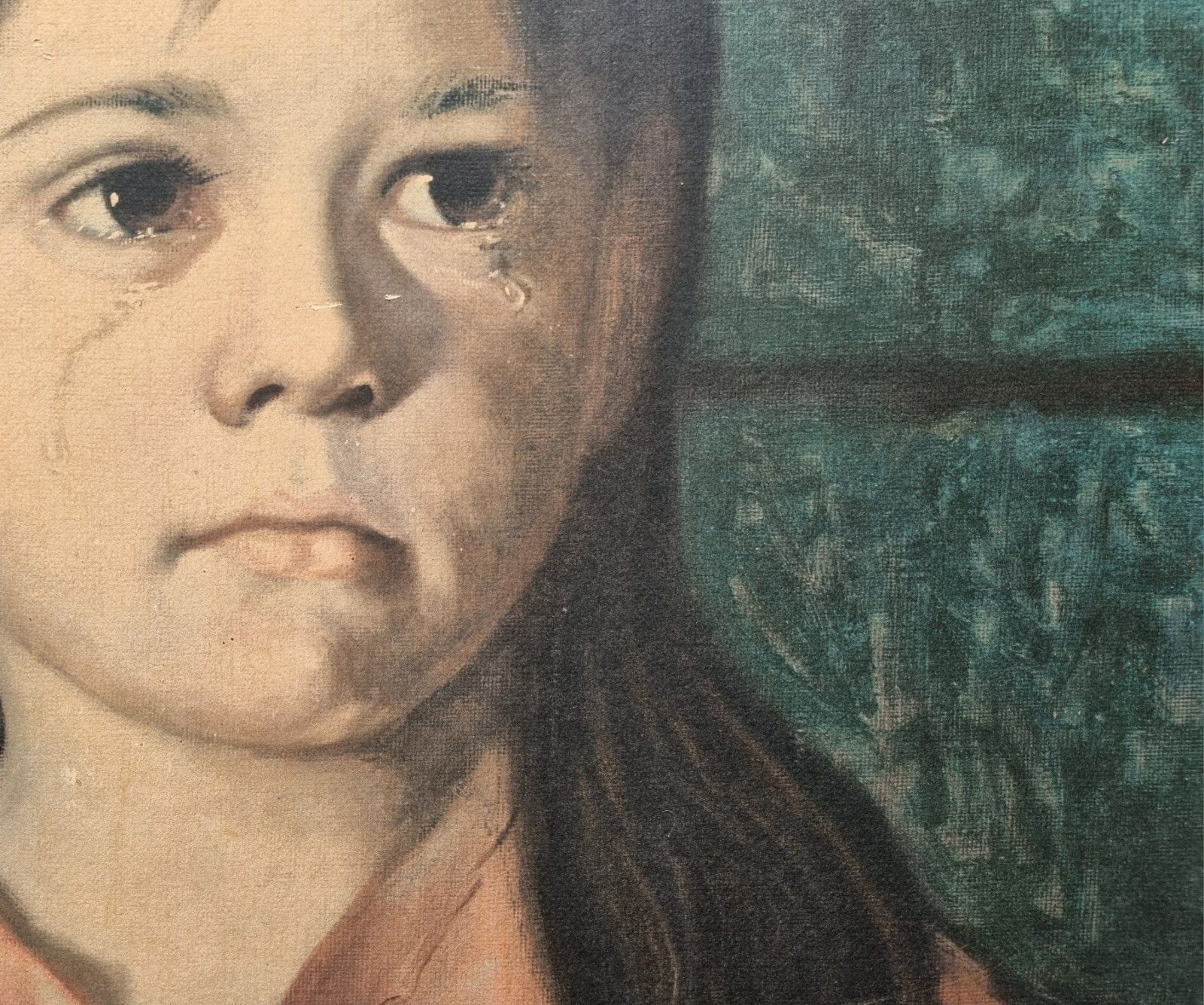 Large Mid Century Print On Board Giovanni Bragolin 'Bambina' Crying Girl 1960's photo buy