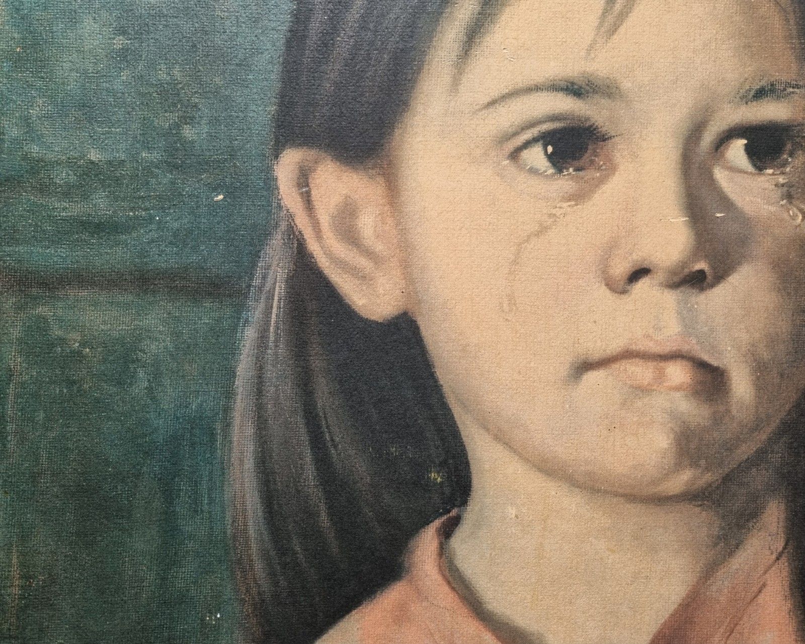 Large Mid Century Print On Board Giovanni Bragolin 'Bambina' Crying Girl 1960's photo vintage