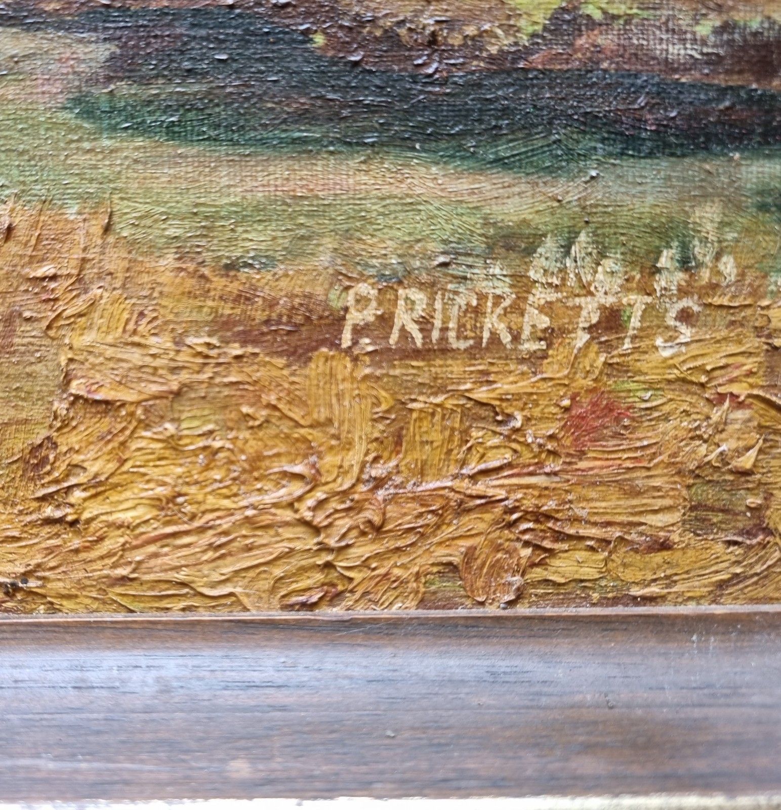 85.0 Vintage Framed Impressionist Style Oil Painting Riverside Trees Landscape Signed photo