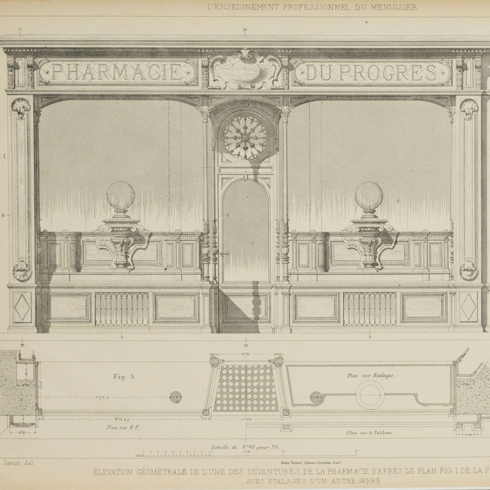 Framed French Architectural Lithograph: Pharmacie Drawing photo furniture