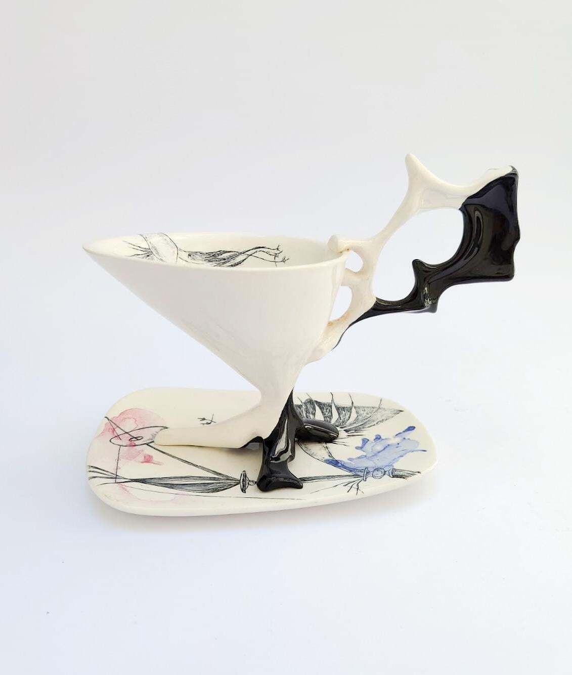 Tasse à thé et soucoupe en céramique Antonia Campi Lavenia C73, design vintage mid-century