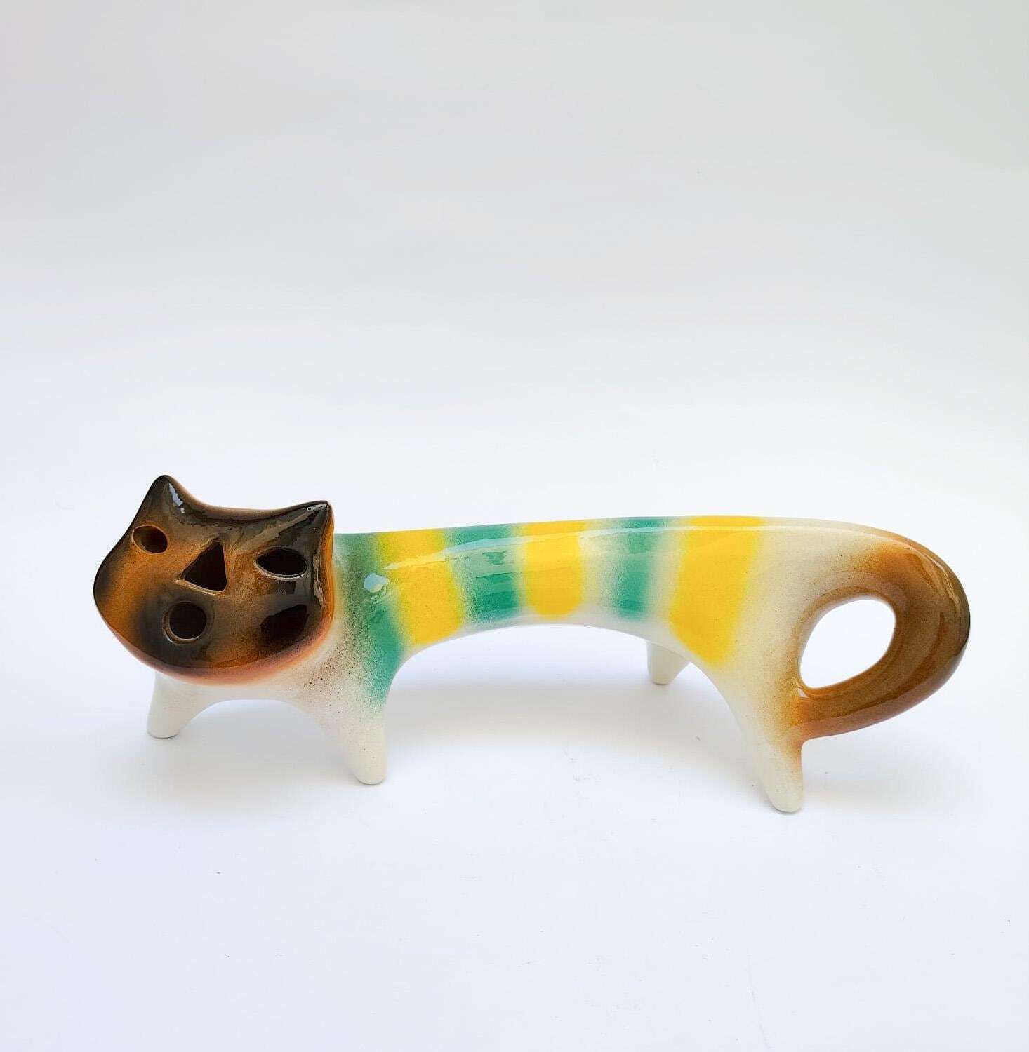 Ceramic Cat Figurine By Roberto Rigon, Vintage Futuristic Space Age Design