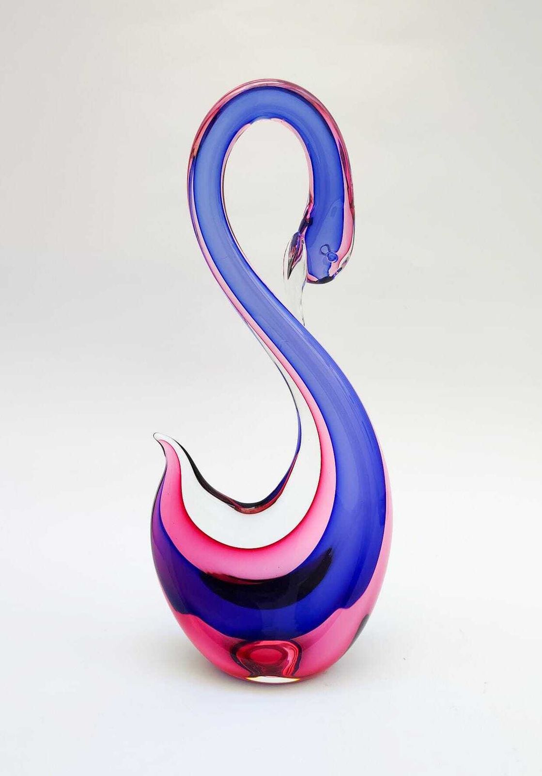 Figurine de cygne en verre de Murano vintage, par Seguso Flavio Poli, sculpture bleue et rose photo for sale