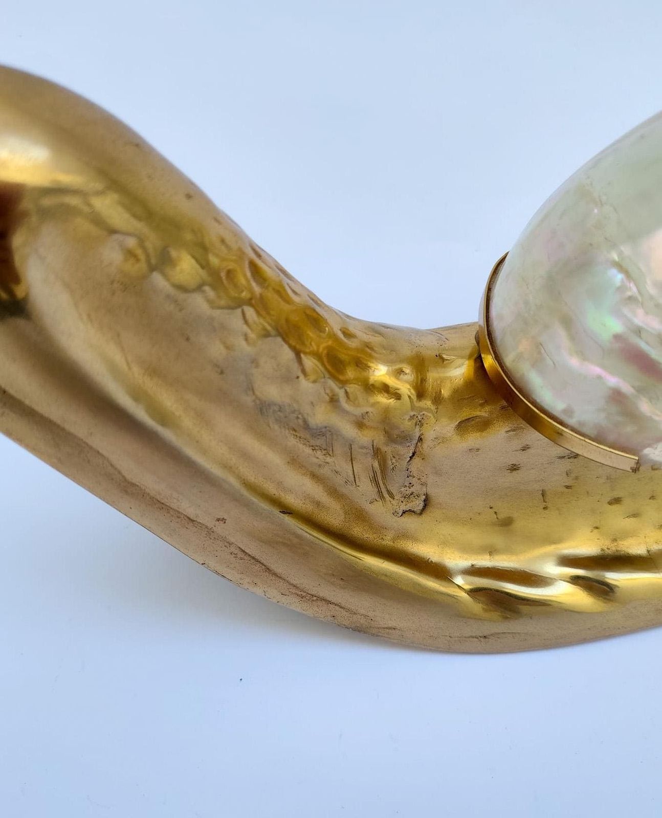 Vintage Mid Century Design Brass Snail Sculpture With Mother Of Pearl Shell, 35 Cm photo buy