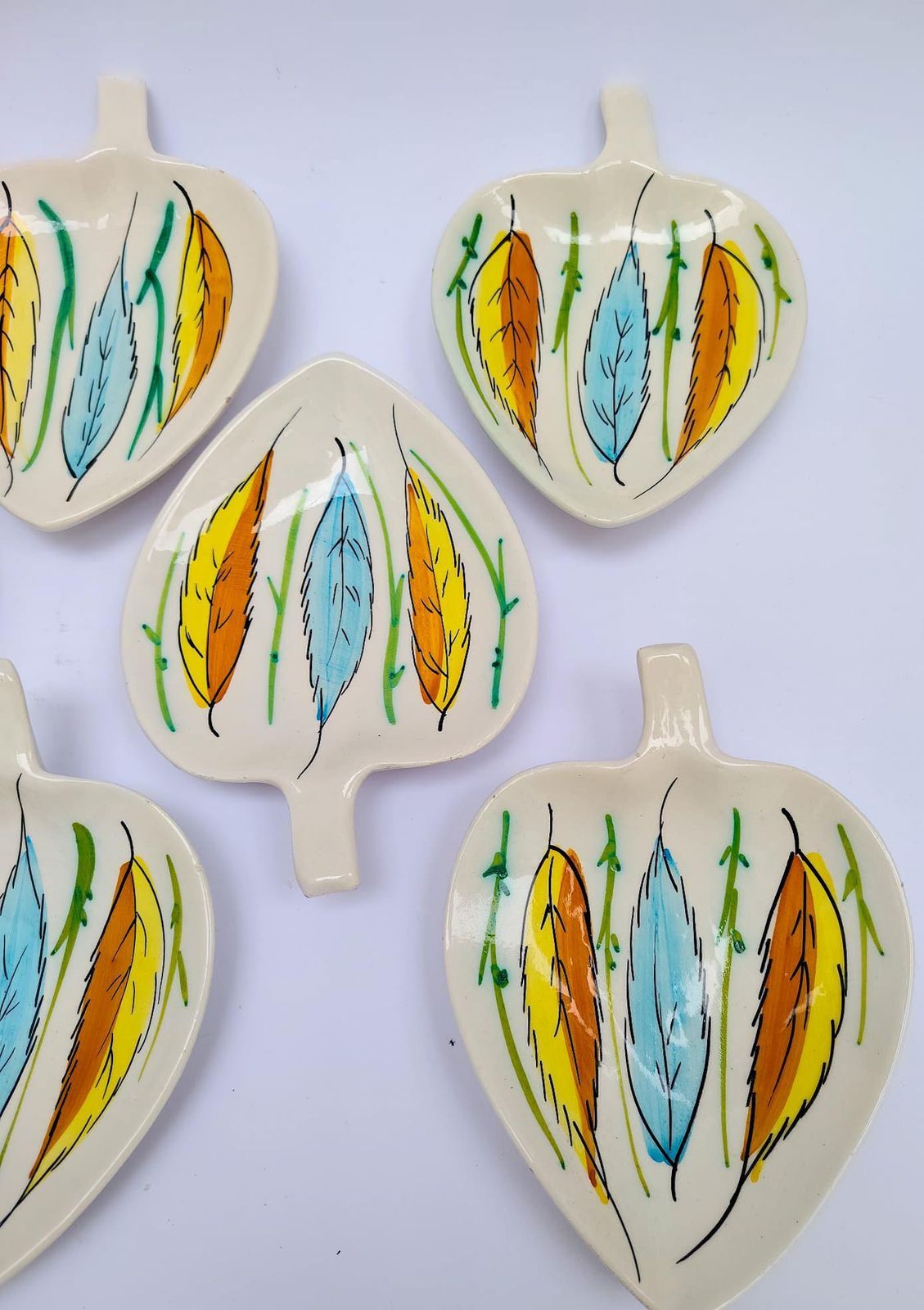 Set Of 8 Etruria Ceramic Leaf Shaped Saucers, Vintage, Mid Century Modern Design, 1960s photo buy