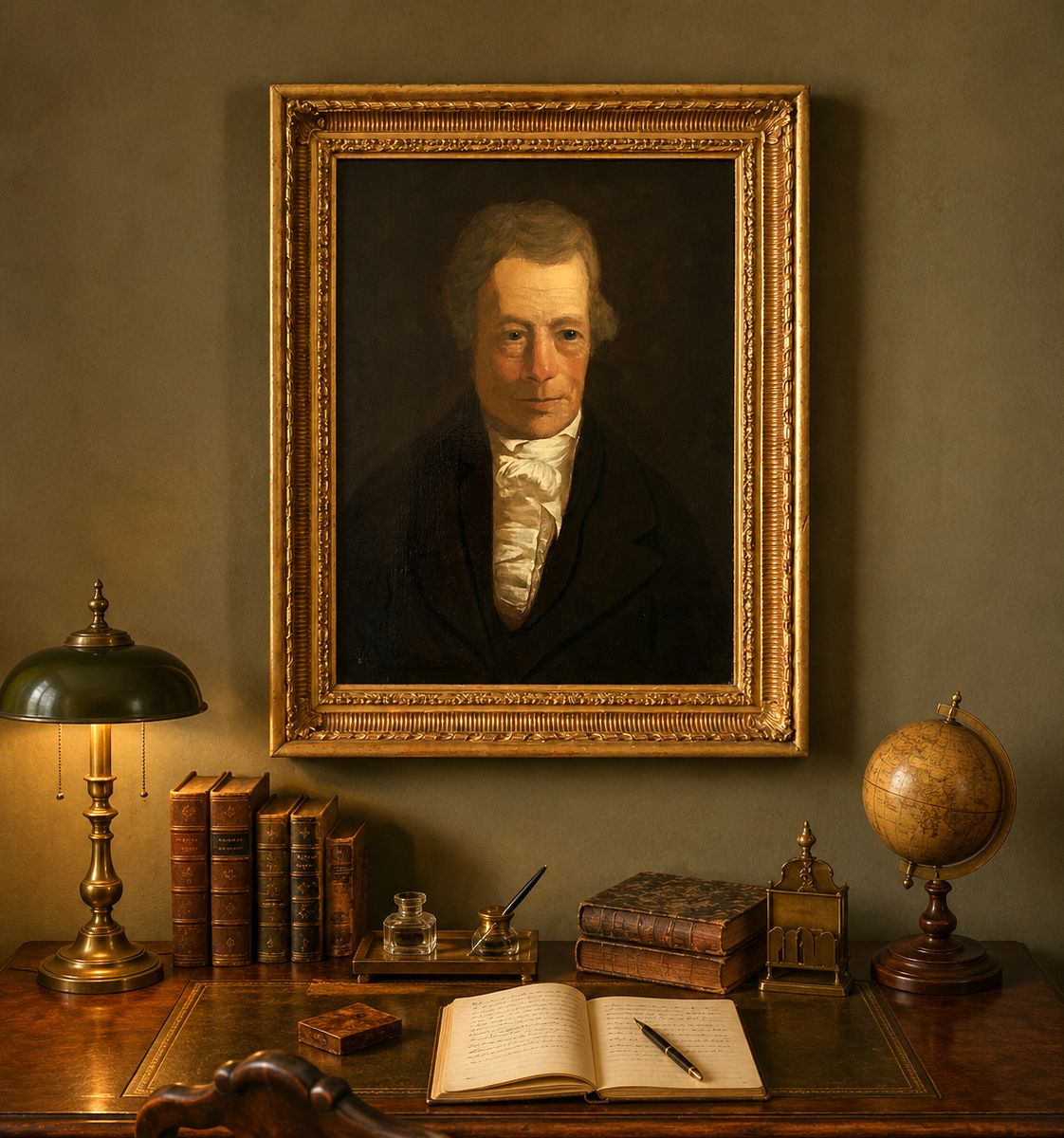 Early 19th Century Regency Portrait Oil Painting Distinguished Gent photo furniture