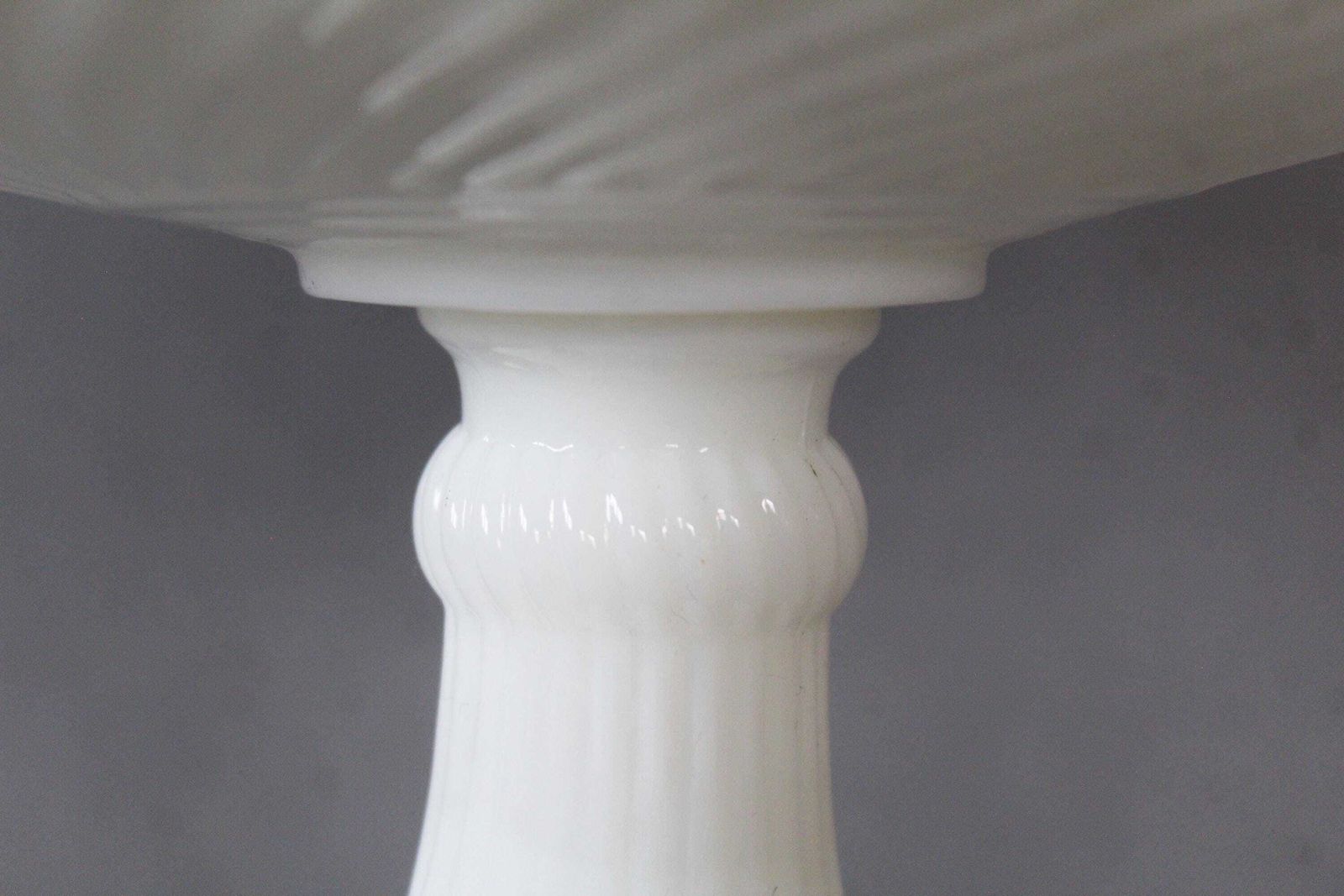 Large Vintage White Opaline Glass Compotier, Pedestal Bowl, Swirl Pattern, Scallop Edge, Pedestal Base, Large Opening, Pressed Glass photo vinterior