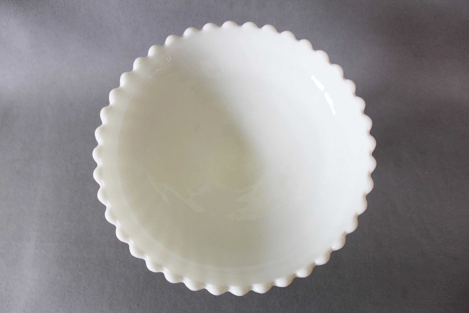 Home Decor Large Vintage White Opaline Glass Compotier, Pedestal Bowl, Swirl Pattern, Scallop Edge, Pedestal Base, Large Opening, Pressed Glass photo