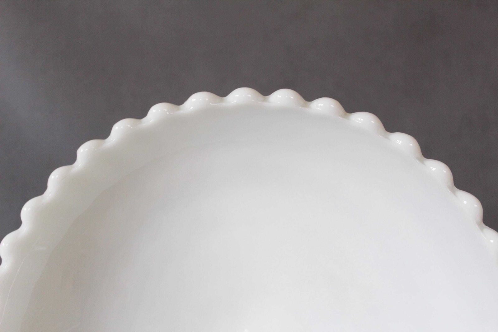 65.0 Large Vintage White Opaline Glass Compotier, Pedestal Bowl, Swirl Pattern, Scallop Edge, Pedestal Base, Large Opening, Pressed Glass photo