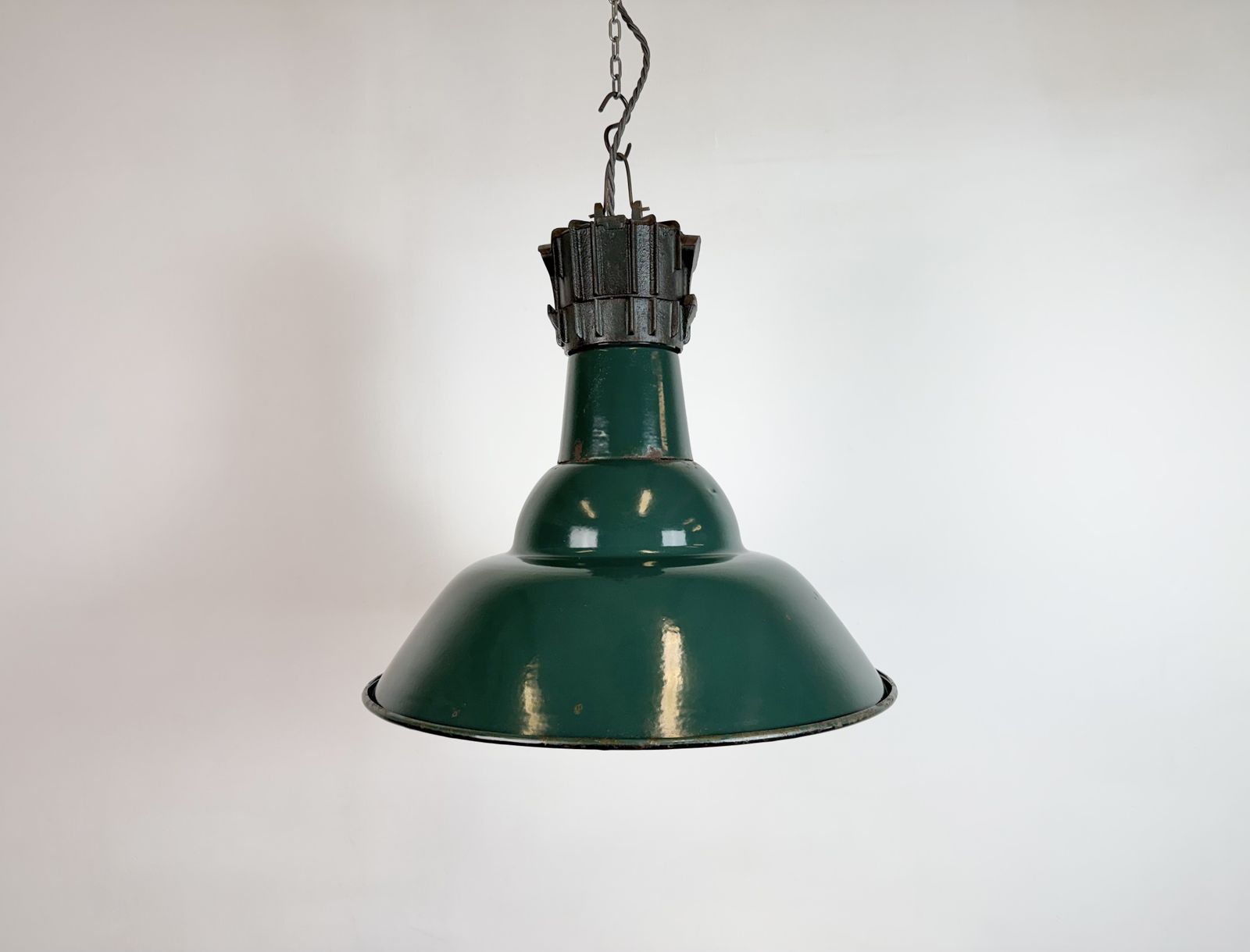 Industrial French Petrol Enamel Pendant Lamp From Sammode, 1950s photo furniture