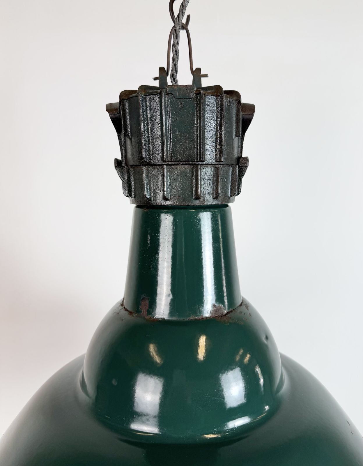 Industrial French Petrol Enamel Pendant Lamp From Sammode, 1950s photo Lighting