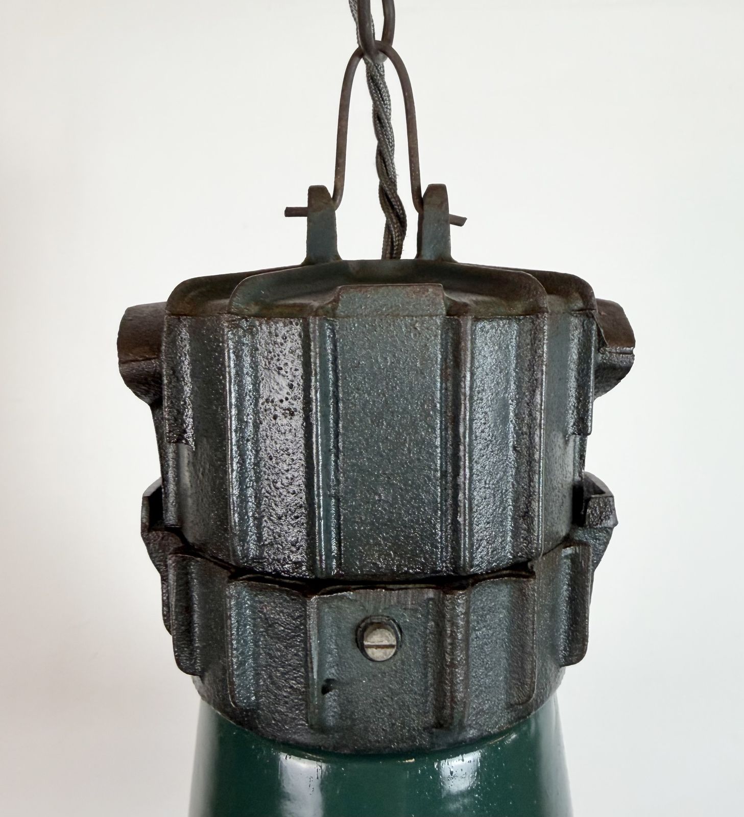 Industrial French Petrol Enamel Pendant Lamp From Sammode, 1950s photo vinterior