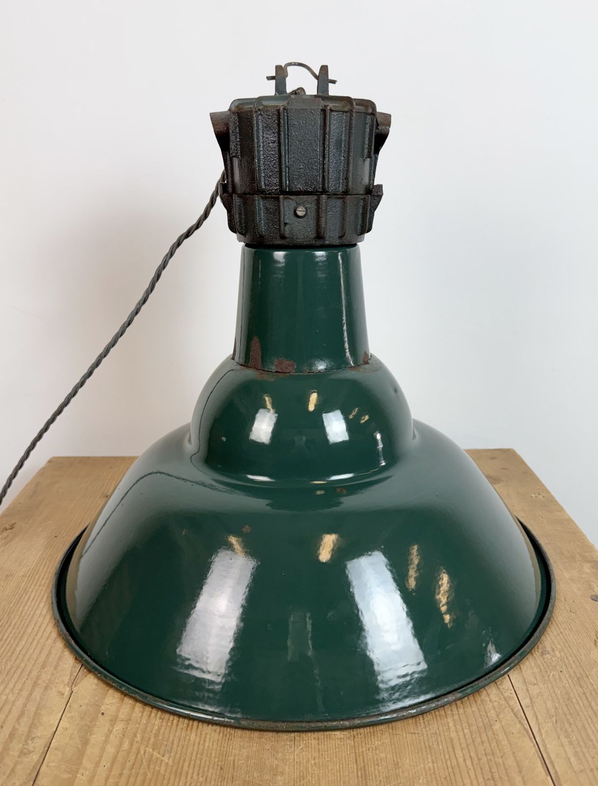 Lighting Industrial French Petrol Enamel Pendant Lamp From Sammode, 1950s photo