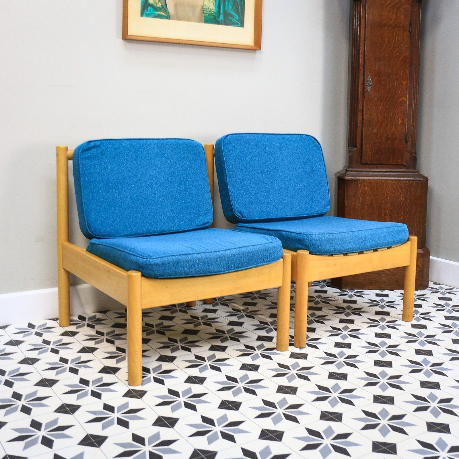 Ercol 747 Modular Lounge Chairs Set Of 2 In A Teal Blue. photo Furniture