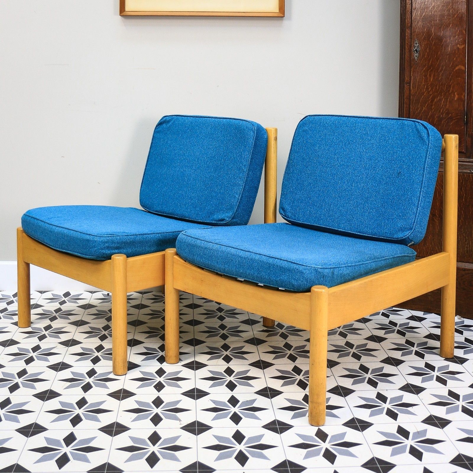 photo buy Ercol 747 Modular Lounge Chairs Set Of 2 In A Teal Blue.