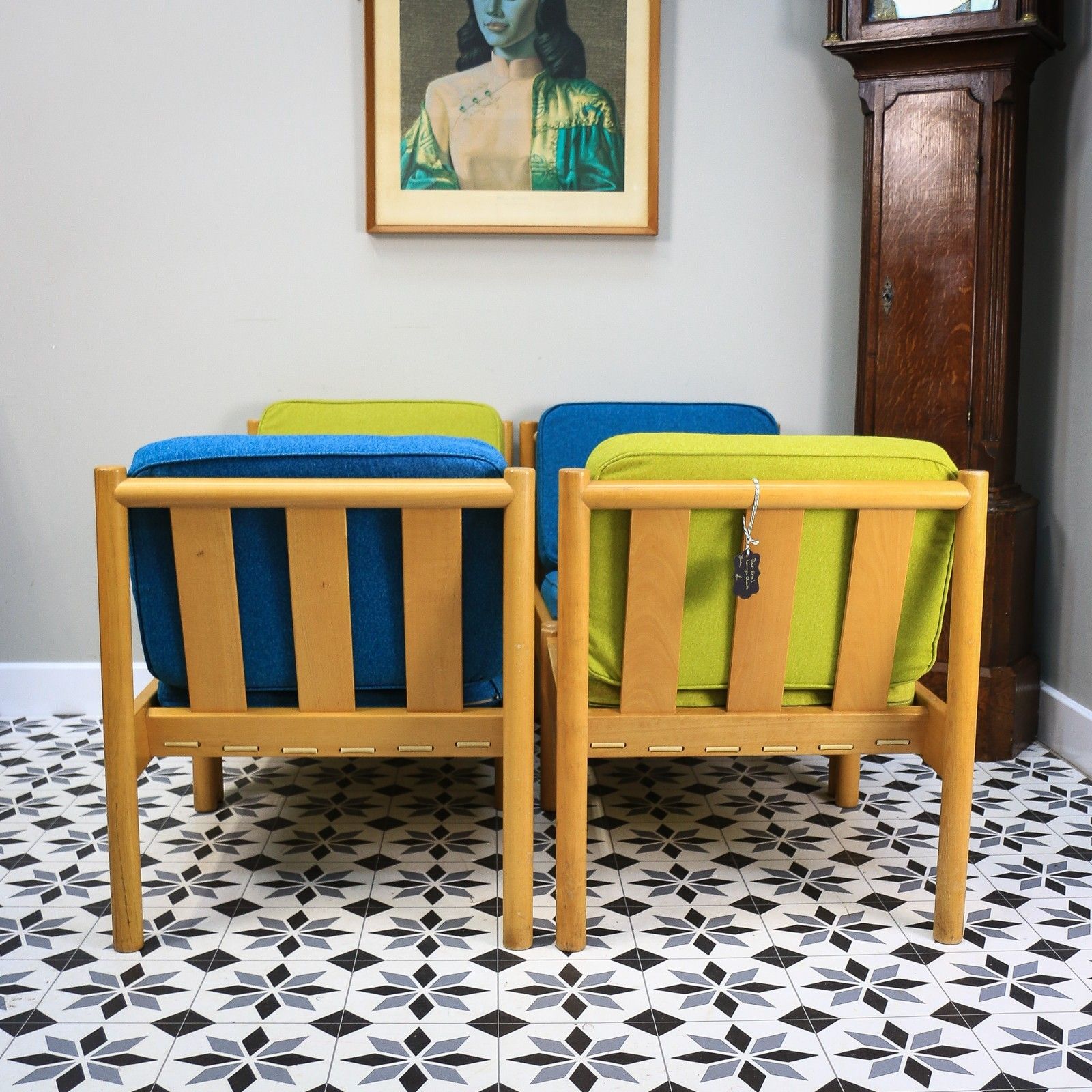 749.0 Ercol 747 Modular Lounge Chairs Set Of 4 In Teal And Green. photo