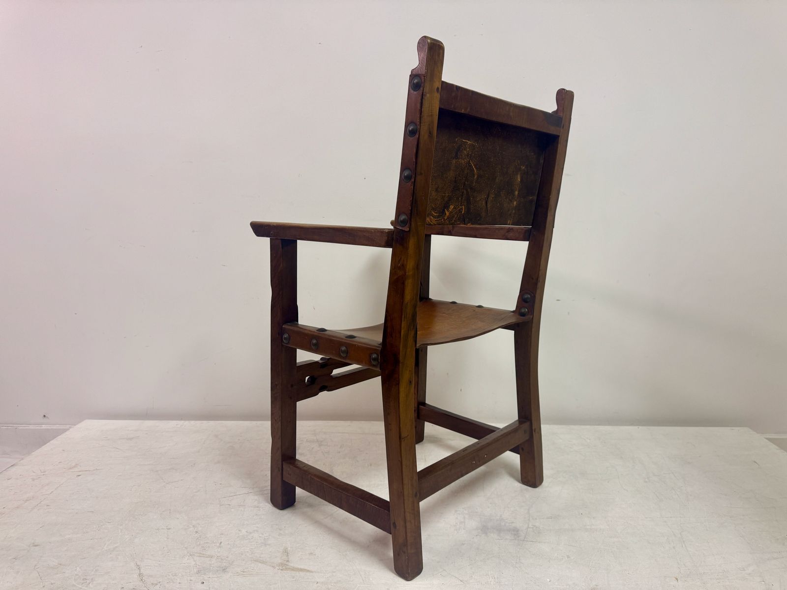 photo furniture Mid 20th Century Spanish Walnut And Leather  Armchair