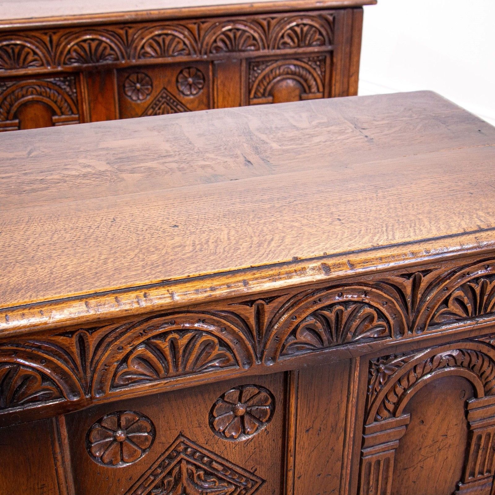 Pair Of 17th Century Style Carved Oak Storage Coffers photo buy